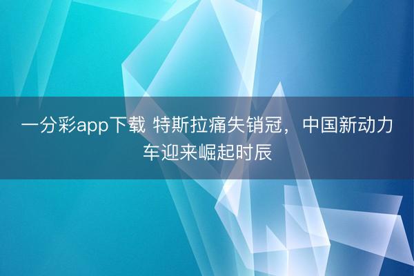 一分彩app下载 特斯拉痛失销冠，中国新动力车迎来崛起时辰