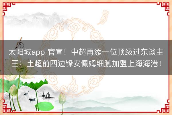 太阳城app 官宣！中超再添一位顶级过东谈主王：土超前四边锋安佩姆细腻加盟上海海港！